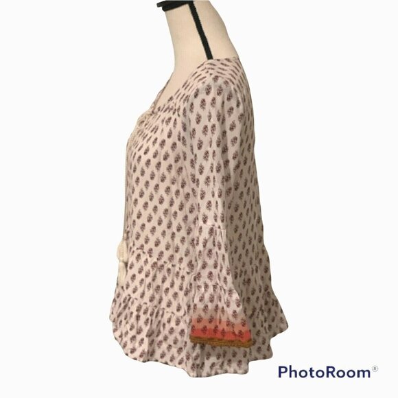 Mudd Women Ruffle Peplum Top Pheasant Blouse Size S 3/4 Bell Sleeve Ruffle Hem - Picture 6 of 12